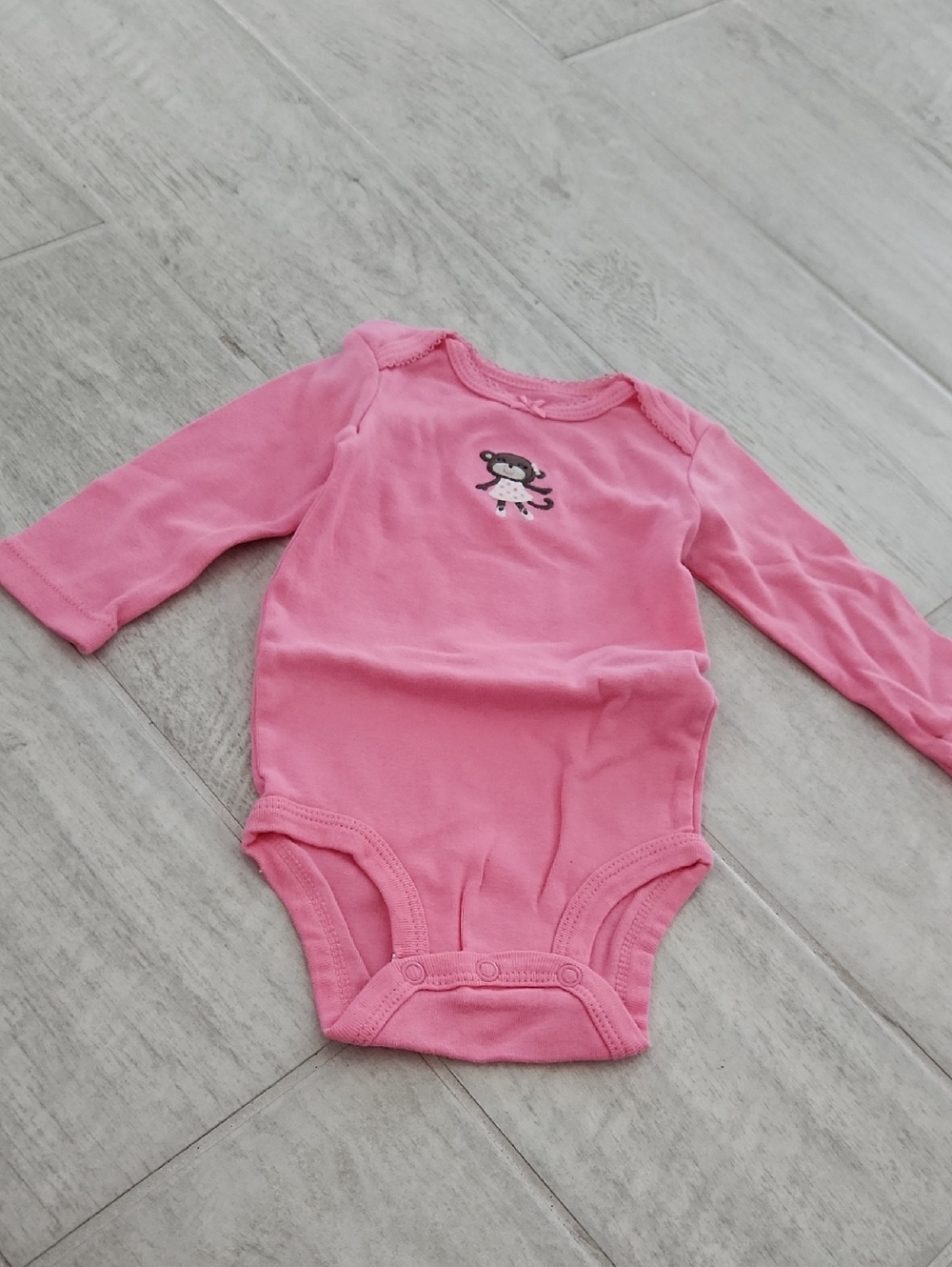 🐻 Carter's Pink Long-Sleeve One-Piece Bodysuit with Monkey Patch